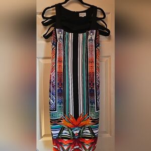 Bisou Bisou Black Strappy Mini Dress with Multicolor Floral Stripe Print